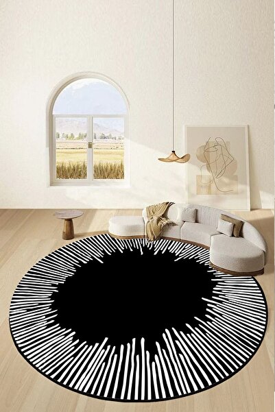 Chilai Home Somber Siyah Dekoratif Halı Çap Djth