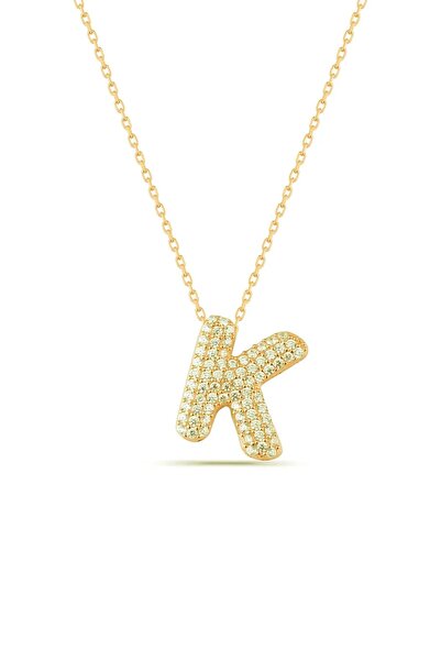 Karem Jewellery قلادة حرف K مرصعة بحجر الزركون مطلية بالذهب للنساء