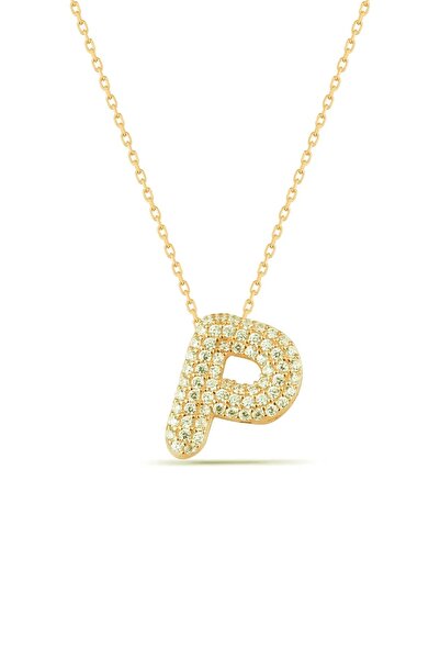 Karem Jewellery Zircon Stone - Letter P Necklace, Women, Gold Plated
