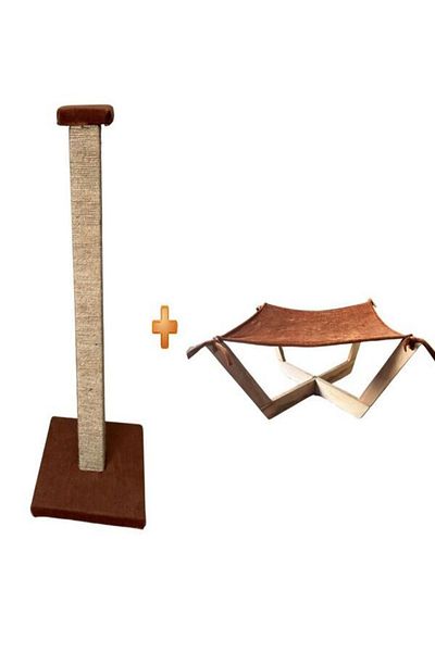 Sonrisa Pets Brown Scratching Board + Wooden Leg Hammock Cat Bed