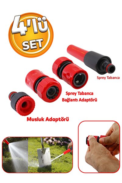 Badem10 Hortum Sprey Sulama Tabancası Başlığı Seti 4 Parça Bahçe Çeşme Musluk Bağlantı Adaptörü Aparatı