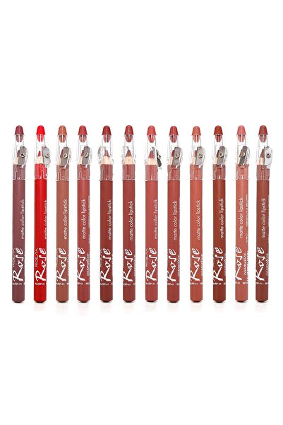 Roesıa Rose Cosmetics Rose 12'li, Kalın, Kalemtraşlı Mat Dudak Kalemi Seti