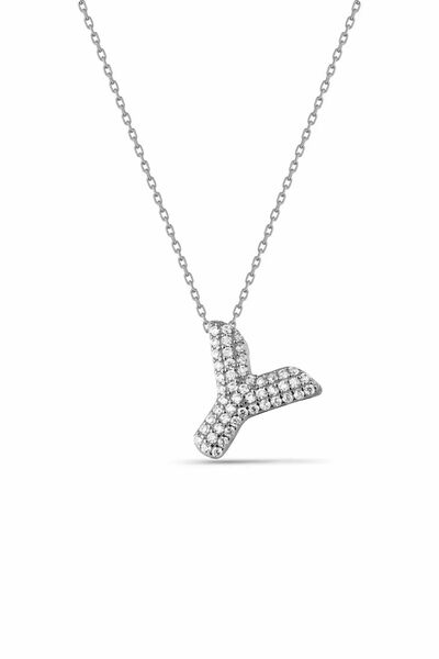 Karem Jewellery Zirkon Taşlı Y Harfi Kolye Gümüş Kaplama Kadın