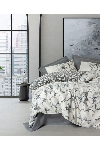Cotton Box Ranforce Hilaris Anthracite Double Duvet Cover - Balance