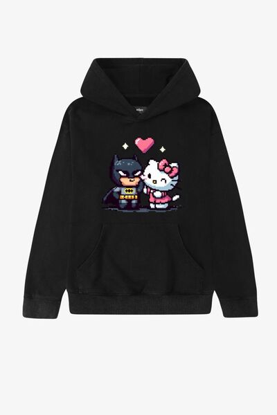 Violon Μαύρο φούτερ με κουκούλα Batman και Hello Kitty με στάμπα, Unisex, Ove...