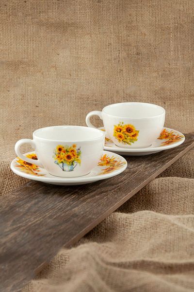 Bursa Porselen Dekor Skirted Sunflower Tea Cup Set - Fall'24 Set for Two