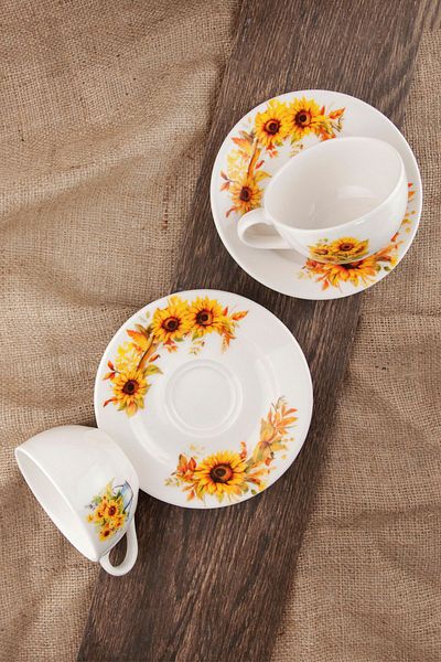 Bursa Porselen Dekor Skirted Sunflower Tea Cup Set - Fall'24 Set for Two