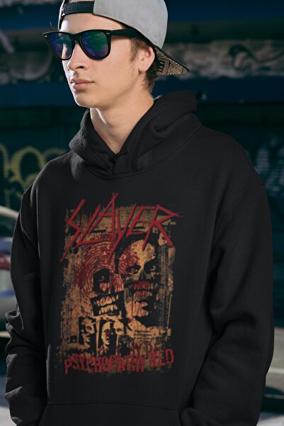 SEVBANO Unisex Slayer Psychopathy Oversize Rock Metal Hoodie - Κόκκινο εμπριμέ
