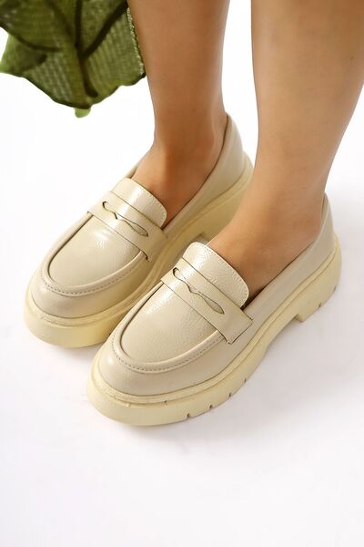 Limoya Lorenza Nud, Bej Kırışık Rugan Makosen, Kadın Loafer Ayakkabı Fırsat Ü...