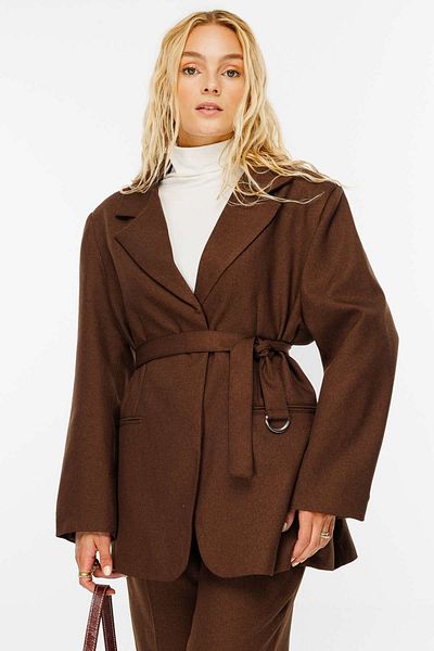 Hooopstore Jachetă Blazer Premium Maro - Detaliu curea