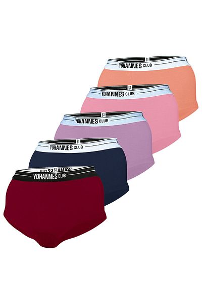Yohannes Club Pantaloni scurti pentru băieți (boxer) - Set de 5 centuri de cauciuc, somon, pudră, liliac, roșu claret, bleumarin