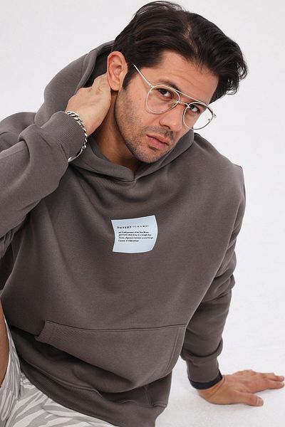 The Champ Clothing Φούτερ με κουκούλα Fleece Syzygy Text Printed Smoked Oversize Hoodie φούτερ