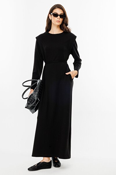 Hooopstore Μαύρο Κομψό Βαμβακερό Φόρεμα - Λεπτομερές Αλλερ