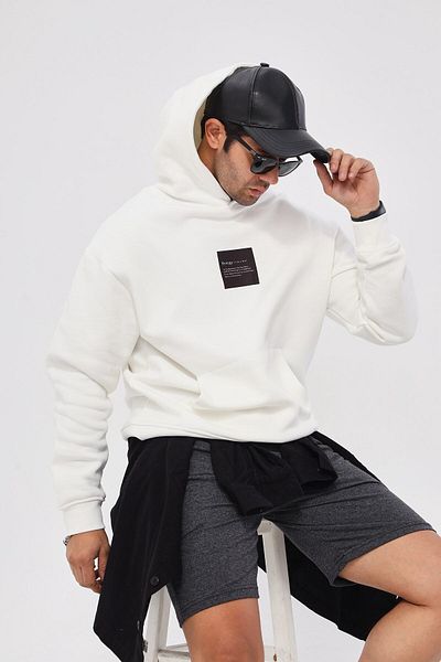 The Champ Clothing Φούτερ με κουκούλα Fleece Inside Syzygy Text Printed White Oversize Hoodie φούτερ