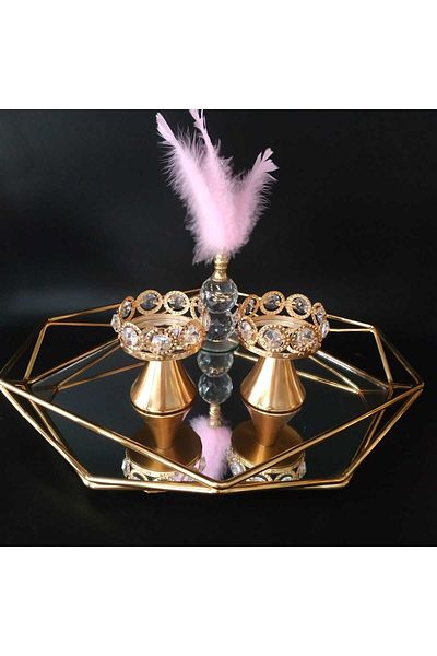 HİLALKRİSTAL Χρυσός Δίσκος Παρουσίασης Πρίσμα-Λόγος-Εντάξης μεσαίου μεγέθους με καθρέφτη