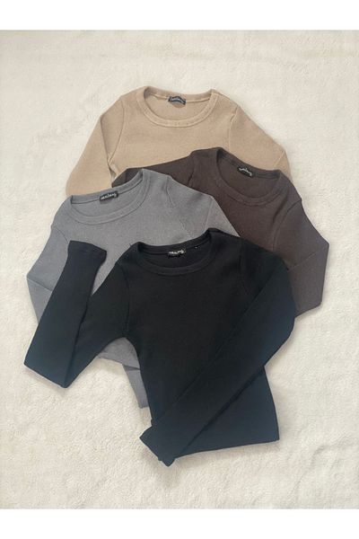 Wearflawless Дамски плетен комплект блуза камизола с дълги ръкави и деколте от 4 части