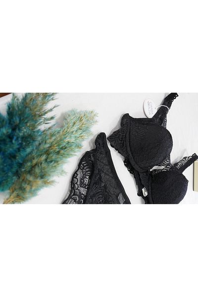 chiara grazia MTK-2277 Μαύρο Δαντελένιο Σετ σουτιέν