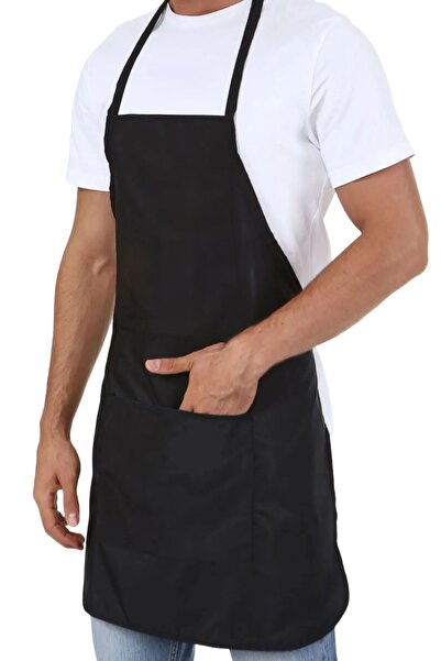 Kuatek Mutfak Önlüğü Berber Önlüğü Baskısız Siyah Kaliteli Kumaş Apron Önlük ...