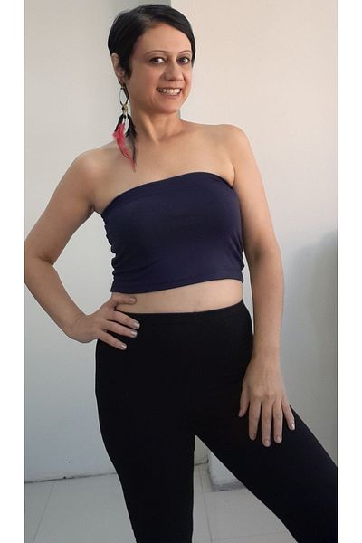 Mertcan Butik Navy Blue Strapless Viscose Crop T-Shirt - Badi Athlete