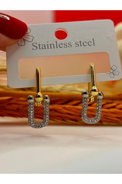 crown atelier Guaranteed Billed Anti-Tarnish Silver Gold Steel Earrings