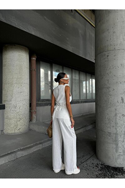 Butik Keten Yelek Pantolon Takım