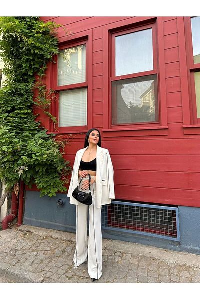 Bella Breeze Női Stripe részletes blézerkabát Palazzo nadrágkosztüm