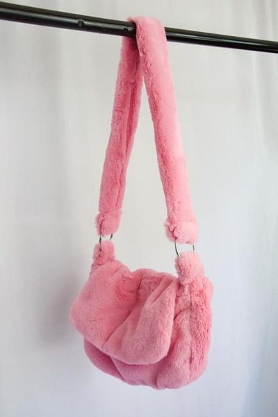 fluffy Cindy Pink Plush Covered Candy Pink Shoulder School Bag - Crossbody