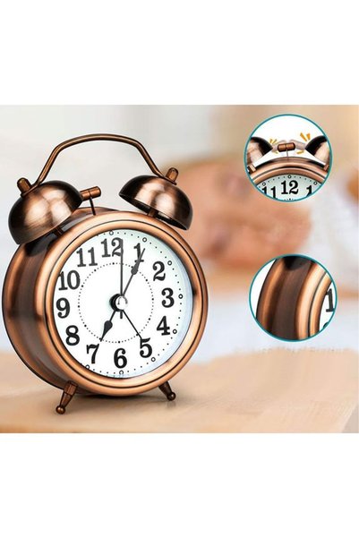 keyfim shop Orta Boy Nostaljik Işıklı Metal Çalar Masa Saati