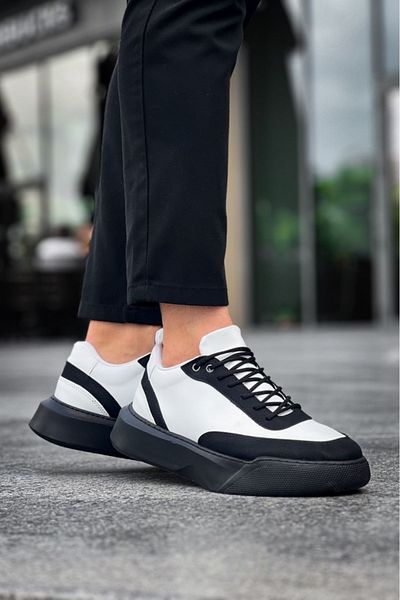 BOA Ba0354 Casual Lace-Up Men's High White Psr Black Sole Sneakers
