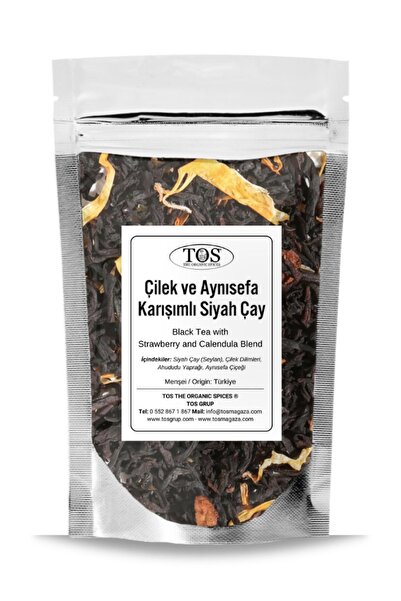 TOS The Organic Spices شاي أسود - 40 جرام، مزيج الفراولة والآذريون، مزيج الشا...