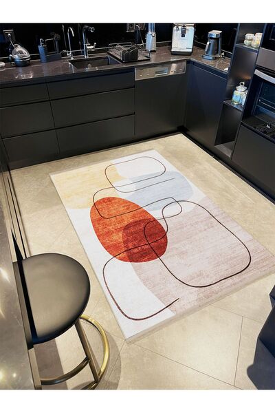 Rugs Modern Halı Alya Koleksiyonu Soft Turuncu Mavi Sarı Detaylı Soyut Şekill...