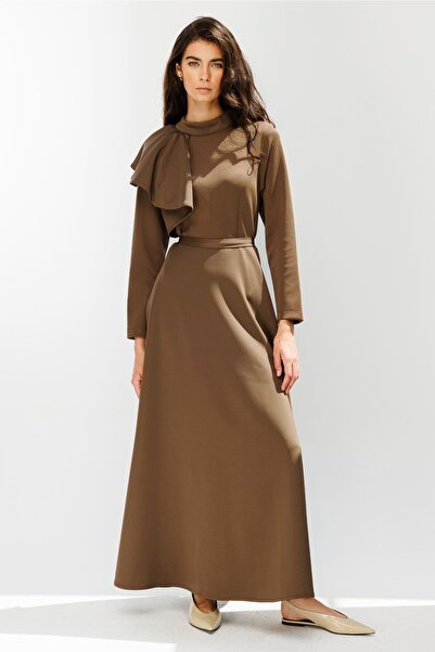 Hooopstore Φόρεμα Draped Scuba Coffee