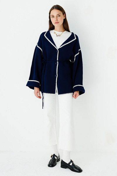 Hooopstore Cardigan brodat cu tuburi bleumarin