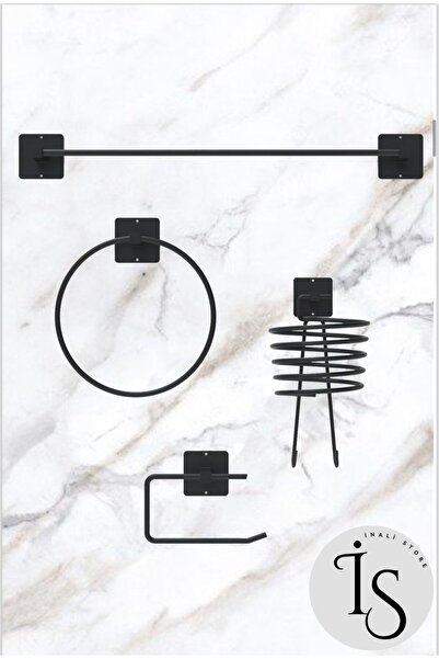 İNALİ STORE Yapışkanlı Vidalı 4 Lü Fön Makinesi Askısı Uzun Havlu Askısı Yuva...