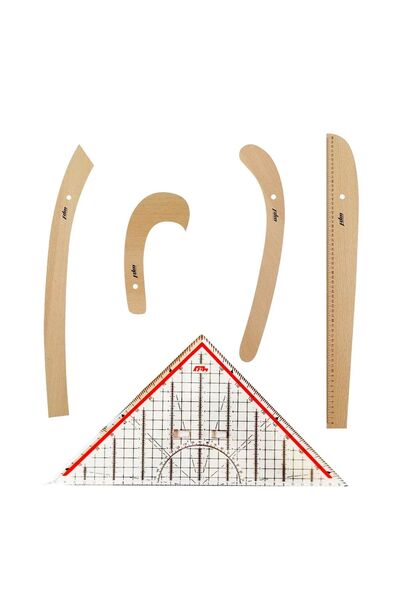 Genel Markalar 5 Parça Set - 4 Parça Ahşap Riga Seti Ve Modelist Gönyesi - Ri...