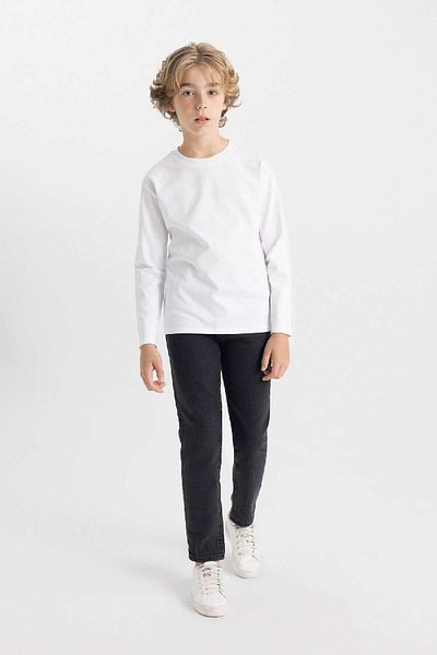 DeFacto Boy's Crew Neck Basic Plain White Long Sleeve School T-Shirt K1686A624Au