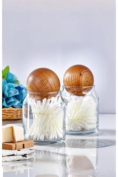 SİDERDESİNG Σετ 2 με χωρητικότητα 300 ml - Γυάλινη διακοσμητική μπάλα, βαμβάκι και βαμβακερό βάζο