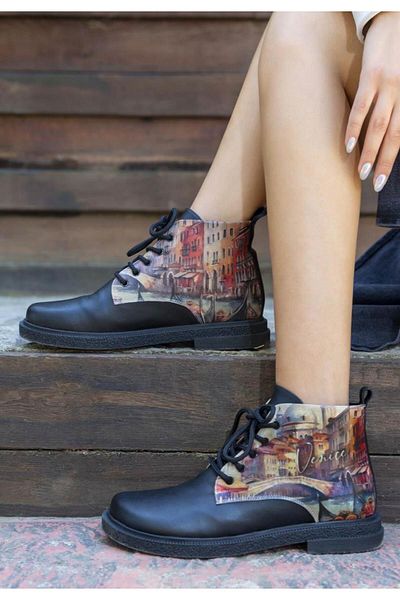 Dogo Venice Design - Γυναικεία Μαύρα Vegan Δερμάτινα Μποτάκια