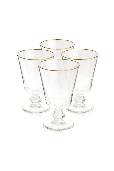 Rakle Set of 4 Pure Gold Water Glasses - Gilded, Pedestal, 280 ml