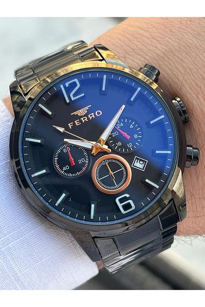 FERRO 30 Mt Waterproof Men's Wrist Watch with Steel Cord - Calendar, Inner Functions Active Efm31916-G