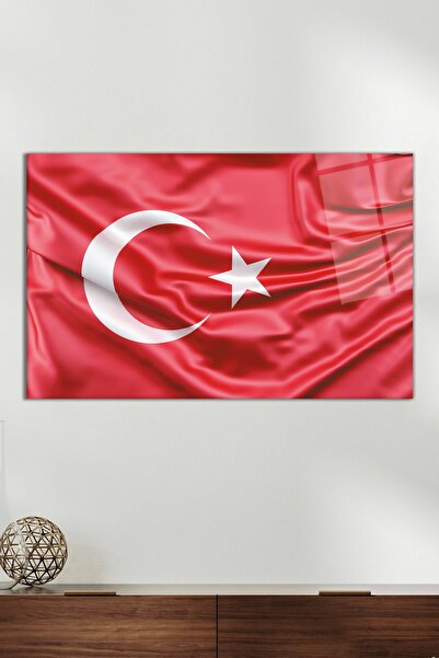 Vosevu Dalgalanan Türk Bayrağı Cam Tablo, Modern Ev Ofis Dekoru, Hediyelik Du...