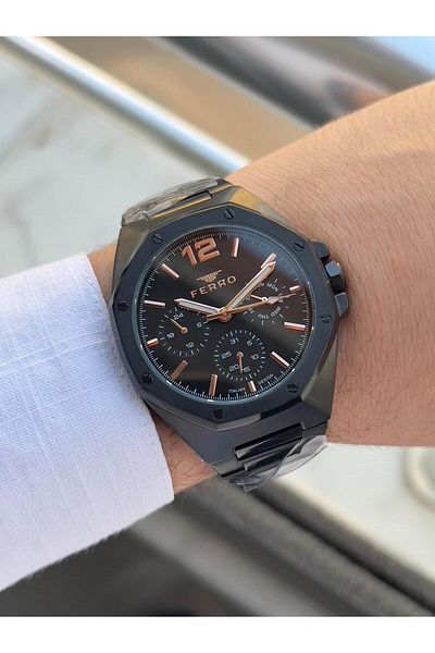 FERRO 30 Mt Waterproof Men's Wristwatch - Steel Cord, with Calendar Efm40127-G