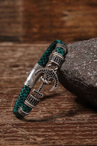SUMRA Zircon Stone Genuine Leather Bracelet - Brass Motif, Locking Clasp, Sm-B-0126