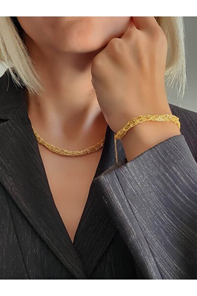 Eva Takı Zırh Örgü Model Çelik Zincir Dokuma Kaplama Kolye Bileklik Set