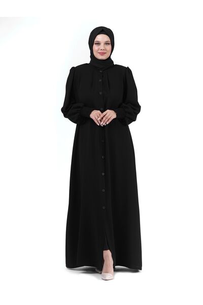 ihvan online Чорна рибана з коміром-стійкою - на ґудзиках і з плісировкою, хі...