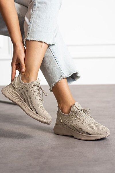 eformoda by emre yılmaz Bej Unisex Yıkanabilir Rahat Hava Alabilen Kokusuz Triko Spor Ayakkabı Sneaker 015