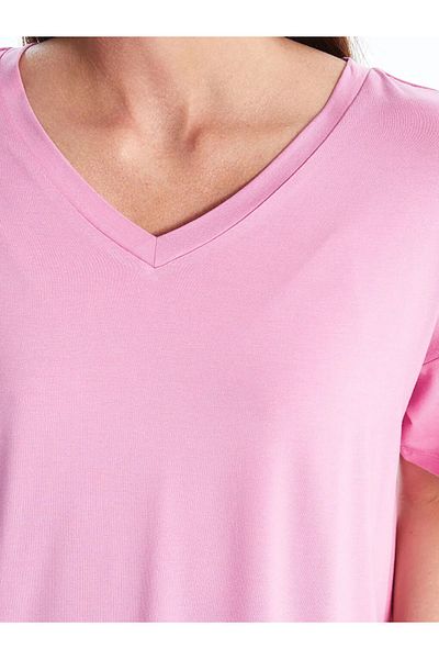 LC Waikiki Lcw Dream Pink Lilac V-Neck Solid Short Sleeve Women's Shorts Pajamas Set