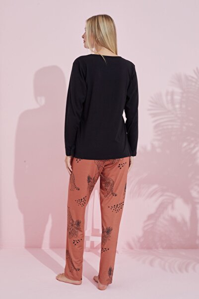 Siyah İnci чорний багатоколірний бавовняний трикотажний піжамний комплект 24240170