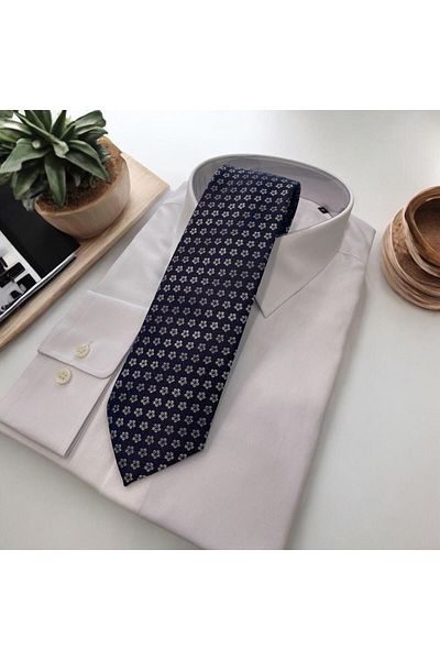Sarar Navy Blue Claret Red Microfiber Flower Pattern Tie