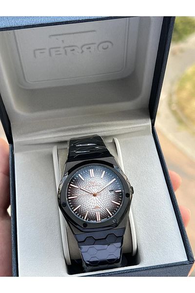 FERRO 30 Mt Water Resistant Men's Wristwatch - Steel Cord, Calendar Dial Efm40133-Bg